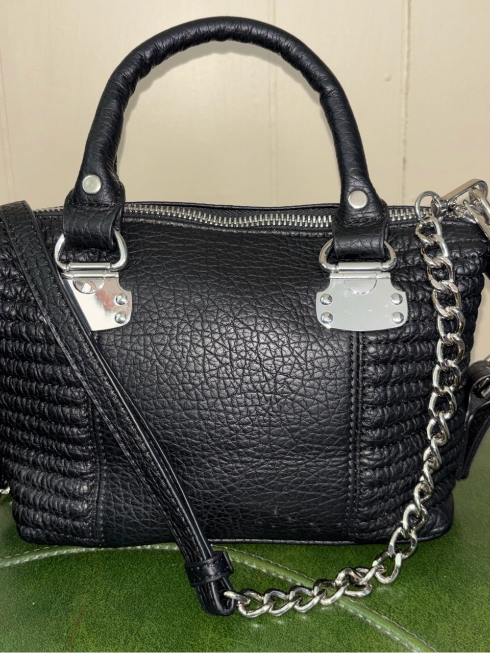 Urban Outfitters Black Textured Chain-Accent Vegan Leather Crossbody Purse